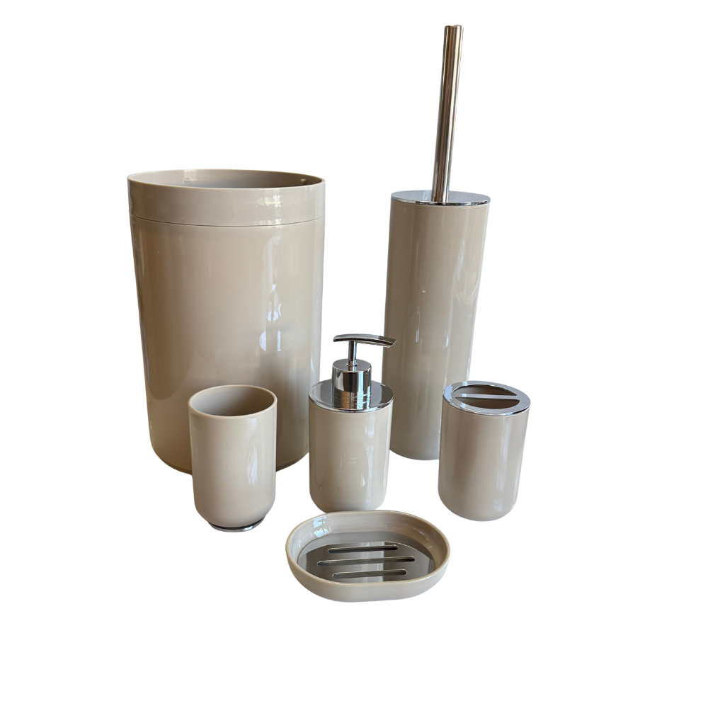 Набор аксессуаров для ванной и душевой комнаты Bathlux 6 штук урна,ёршик дозатор,стаканы,мыльница, бежевый Каменец-Подольский - изображение 4