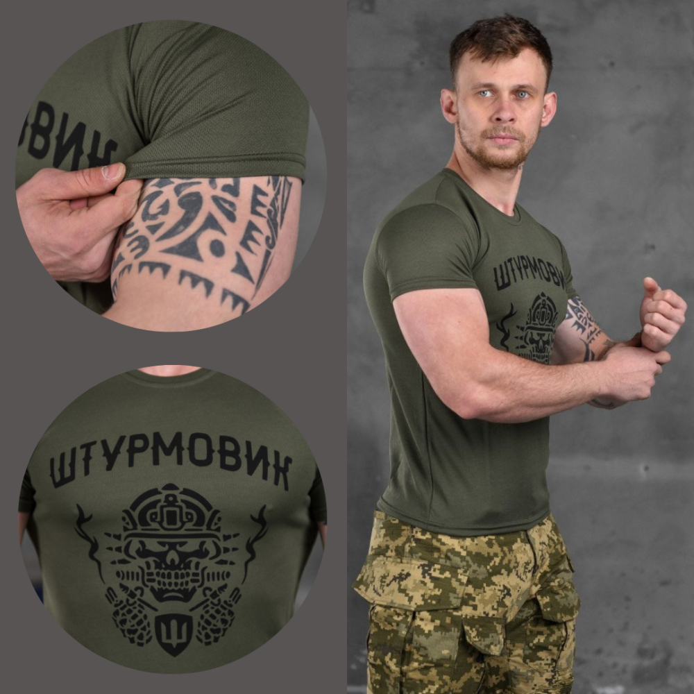 Футболка Військова Тактична Потовідвідна Олива з принтом Bayraktar Штурмовик Одеса - фото 1