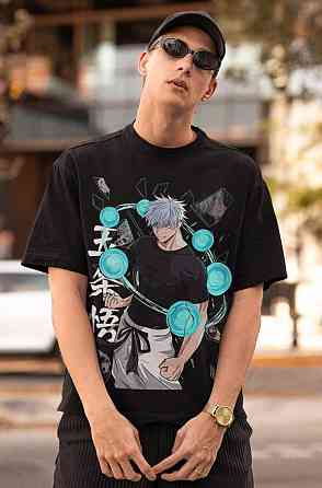 Футболка для хлопчика з аніме принтом Магічна битва оверсайз (зріст від 165 до 180) Чорний AnimeJ0964m Дніпро