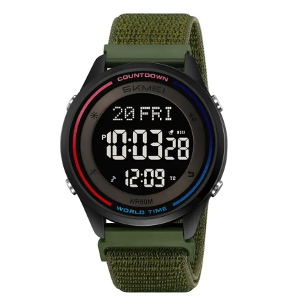 Годинник чоловічий наручний спортивний Skmei 2412 з нейлоновим ремінцем на липучці (Зелений) Київ