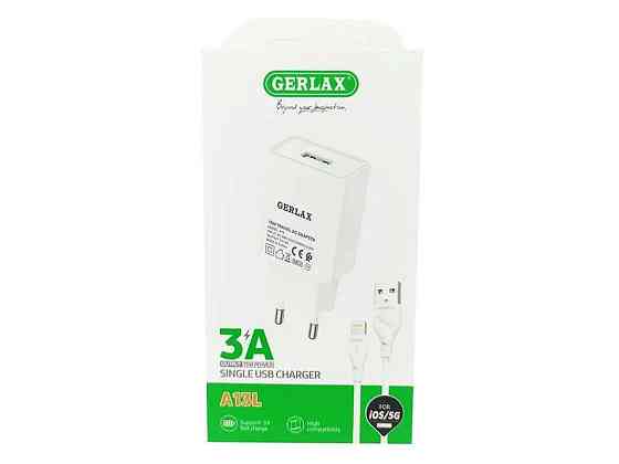 Мережевий зарядний пристрій для iPhone Lightning A13L 3A/1USB/15W/QC3.0 білий 1м ТМ GERLAX Київ