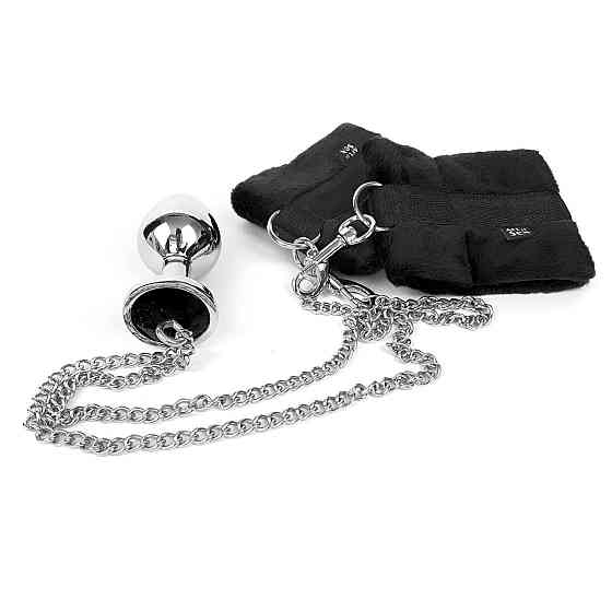 Наручники с металлической анальной пробкой Art of Sex Handcuffs with Metal Anal Plug size M Black Sex Aura Киев
