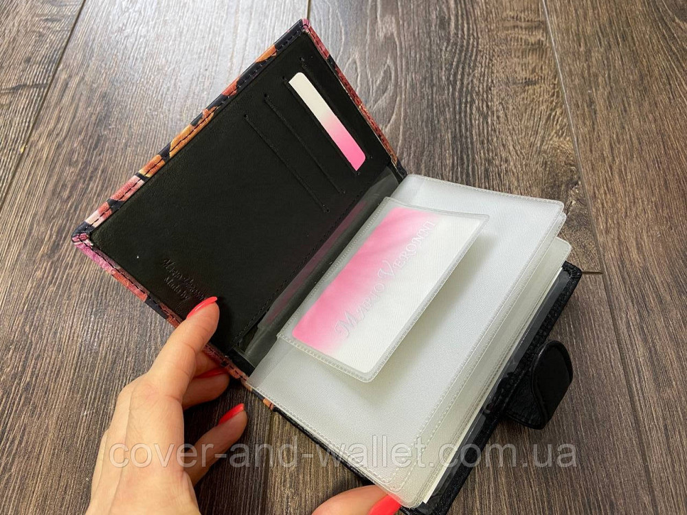 Женская кожаная обложка на авто документы с принтом цветы Mario Veronni Киев - изображение 3