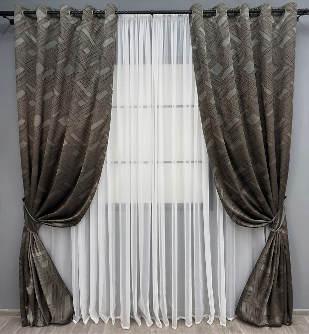 Комплект штор на люверсах VR-Textil Жаккард Mystery № 1626ш Капучино 150х280 см 2 шт (37-0179) Киев - изображение 2