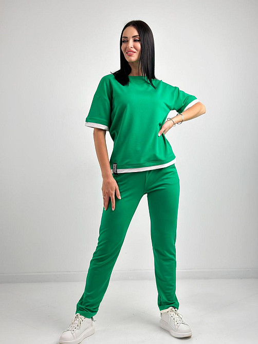 Літній трикотажний костюм-двійка "Summer" оптом | Норма і батал | Розпродаж моделі Зелений, 46-48 Київ - фото 1