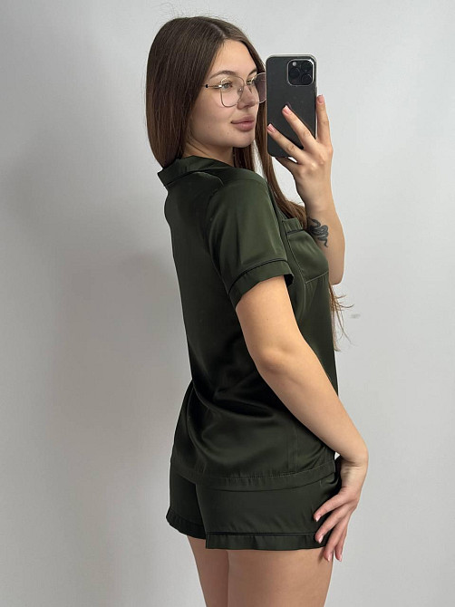 Піжама шовкова з шортами Хакі ч/к L Харків - фото 4