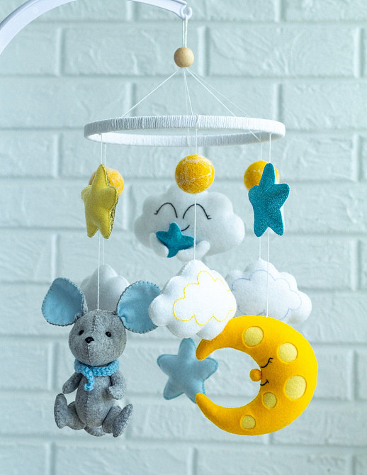 Дитячий мобіль на ліжечко для немовлят ручної роботи WooolyWool «Мишеня» Київ - фото 2