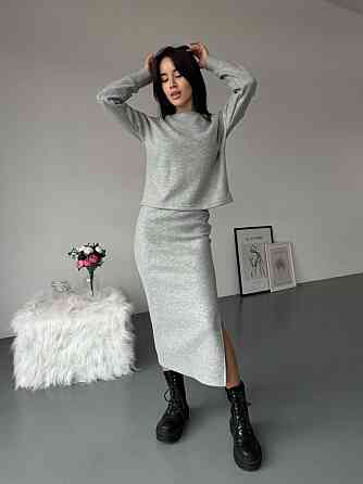 Женский стильный теплый костюм двойка с разрезом сбоку Серый, 42/44 Одесса