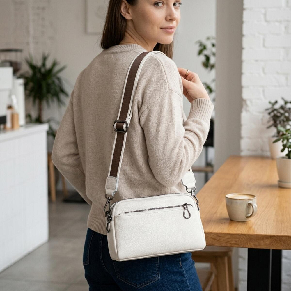 Жіноча прямокутна сумка з кишенями з натуральної шкіри Vintage 22598 Біла Київ - фото 12