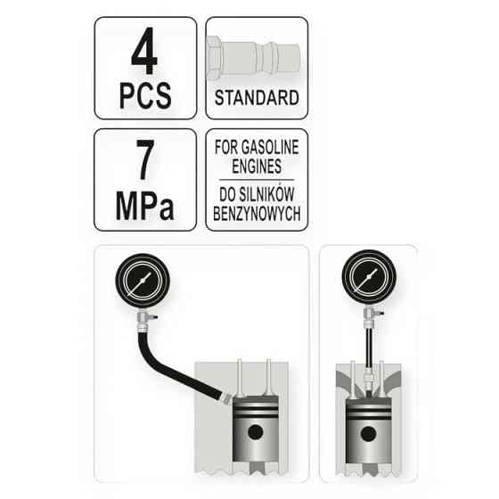 Тестер герметичності циліндрів 2 манометри, 7 бар, індикатор витоку, перехідники Yato Мукачево