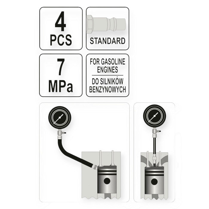 Тестер герметичності циліндрів 2 манометри, 7 бар, індикатор витоку, перехідники Yato Мукачево - фото 4