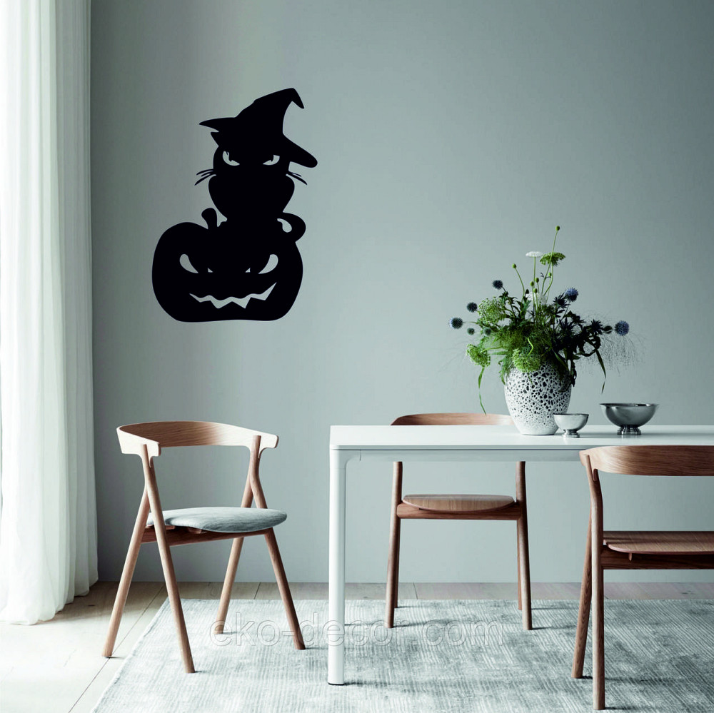 Декоративне настінне Панно «Хелловін - гарбуз з котом», Декор на стену Київ - фото 2