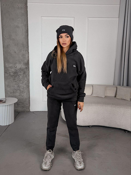 Жіночий стильний теплий костюм із флісу полар із шапкою Графіт, 50/52 Одеса - фото 4