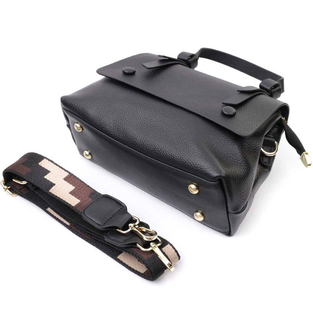 Люксова сумка для жінок з короткою ручкою з натуральної шкіри Vintage 22670 Чорна Київ - фото 7