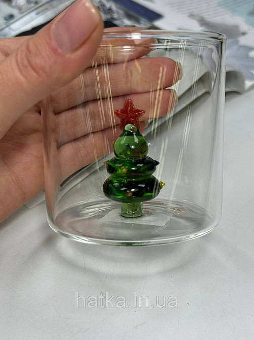 Кухоль чашка подвійне скло Olens "Зелена ялинка" 310 мл Ручне миття 102-1176 Київ - фото 5