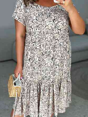 Жіноче легке принтоване плаття батал штапель Бежевий, 54 Одеса