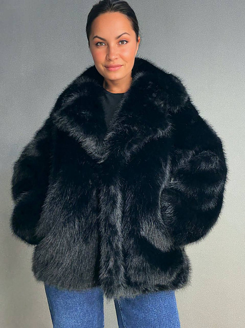 Шуба жіноча Fancy Matinee 5902 оверсайз з кишенями чорна, чорний, M Київ - фото 11