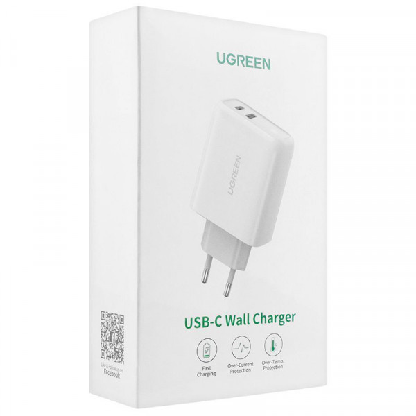 Зарядний пристрій 2xUSB 38W (1хUSB-A+1xType-C) Wall Charger Білий CD170 Ugreen (60468) Київ - фото 3