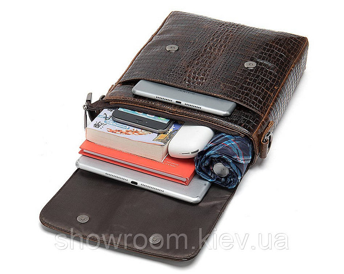 Чоловічі шкіряні сумки під рептилію Leather Collection (8857) brown Київ - фото 8