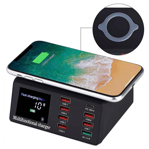 Сетевая зарядная станция 8x USB и беспроводная зарядка, PD QC3.0 LED, WLX-X9 Винница - изображение 2