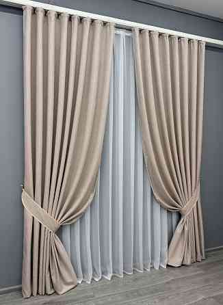 Комплект готових штор VR-Textil Льон ALORA-TON № 1874ш Бежевий 150х290см 2 шт (33-0838) Київ