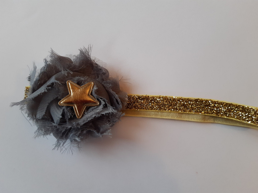 Повязка детская с блестками серая - размер универсальный (на резинке), цветочек 6см Киев - изображение 1