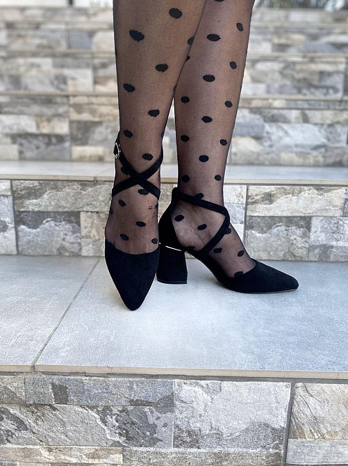 VIKA Босоніжки жіночі чорні VIKA L120-21 літні з еко-замші на стійких підборах із закритим носк Коломия - фото 3