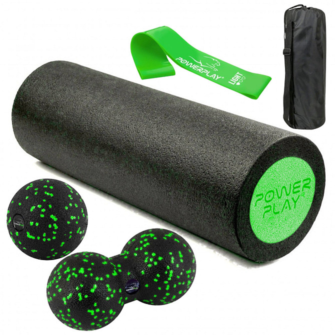 Набір для масажу та йоги PowerPlay PP_4095 EPP (Ролик 45*15 + 2 м'ячі) Green + резика 5.5 кг. Кам'янське - фото 1