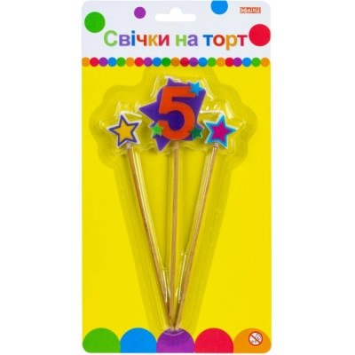 Свеча Maxi Stars "5" висотою 4,5 см, 3 шт. (MX620080-5) Винница - изображение 1