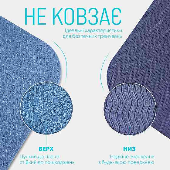 EasyFit Килимок для йоги та фітнесу EasyFit TPE+TC 6 мм двошаровий блакитний-синій Коломыя