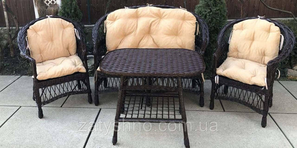 Меблі плетені шоколадні з кремовими накидками Київ - фото 3