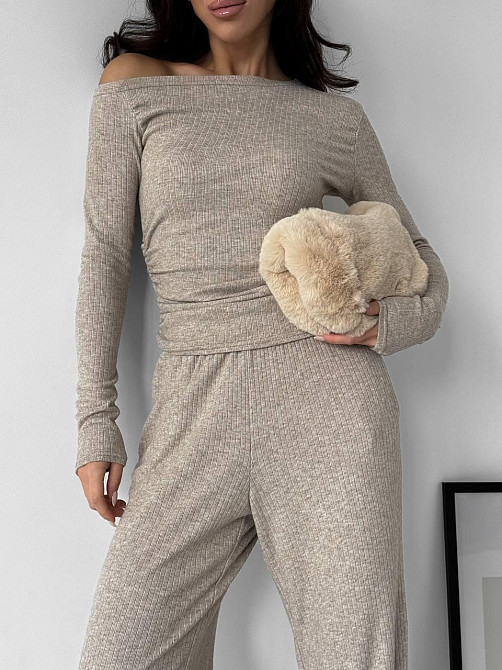 Женский базовый костюм двойка: лонгслив и брюки ангора рубчик Беж, 44/46 Одесса - изображение 9