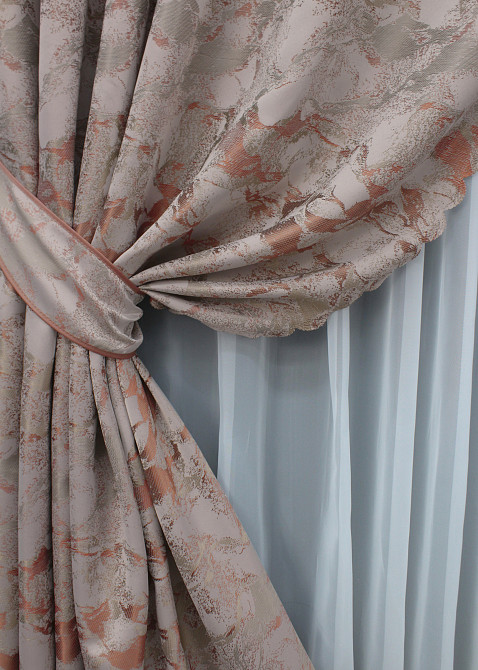 Комплект коротких штор VR-Textil Жаккард Мрамор Al3 № 1600ш Бежевый с терракотовым 145х170 см 2 шт (35-0240) Киев - изображение 4