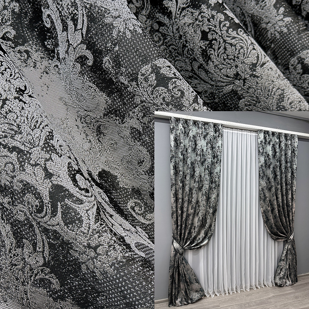 Шторна тканина "Льон Преміум" Туреччина колір чорний з сірим 1695ш Київ - фото 7