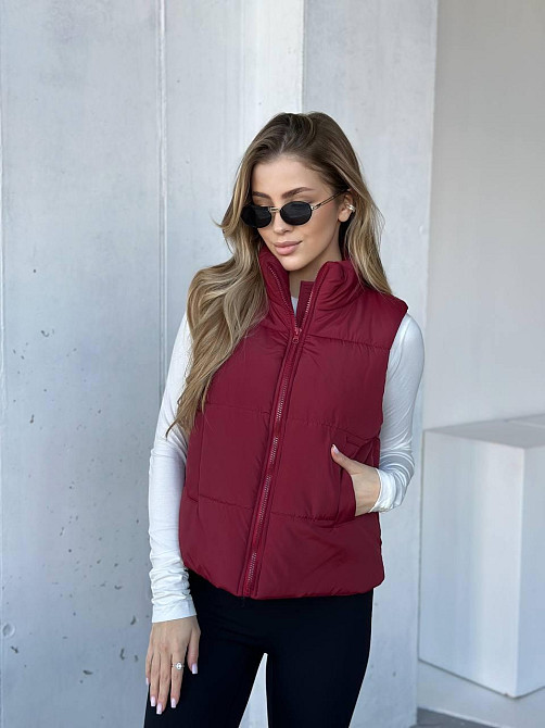 Жіноча тепла жилетка на блискавці плащівка емі на силіконі Бургунді, 46/48 Одеса - фото 6