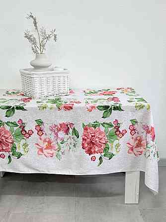 Ecotton Скатертина Ecotton 150х240 см бавовняна з рогожки рожева 29033/2 Літній букет Коломия