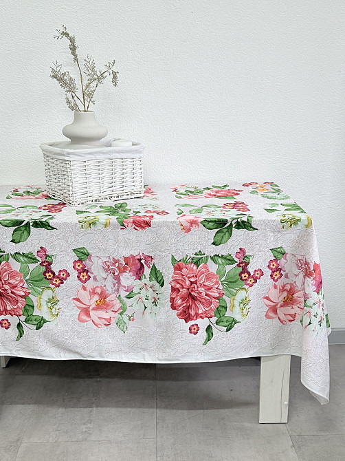 Ecotton Скатертина Ecotton 150х240 см бавовняна з рогожки рожева 29033/2 Літній букет Коломия - фото 6