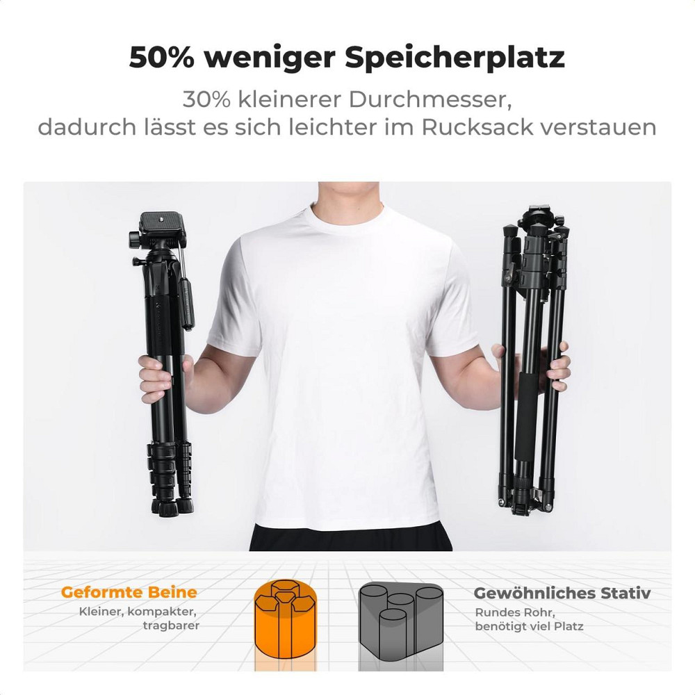 Штатив K&F CONCEPT S255A3+BV01 черный 190 см алюминиевый до 4 кг легкий компактный Киев - изображение 5