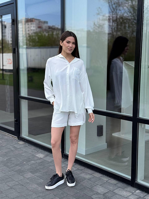 Костюм-тройка женский летний с шортами и брюками Белый M-L Харьков - изображение 6