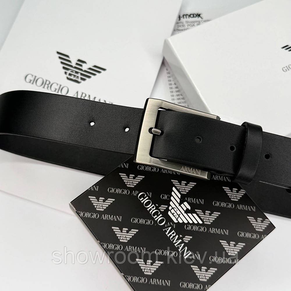 Чоловічий шкіряний брендовий ремінь Armani (304) чорний Київ - фото 8