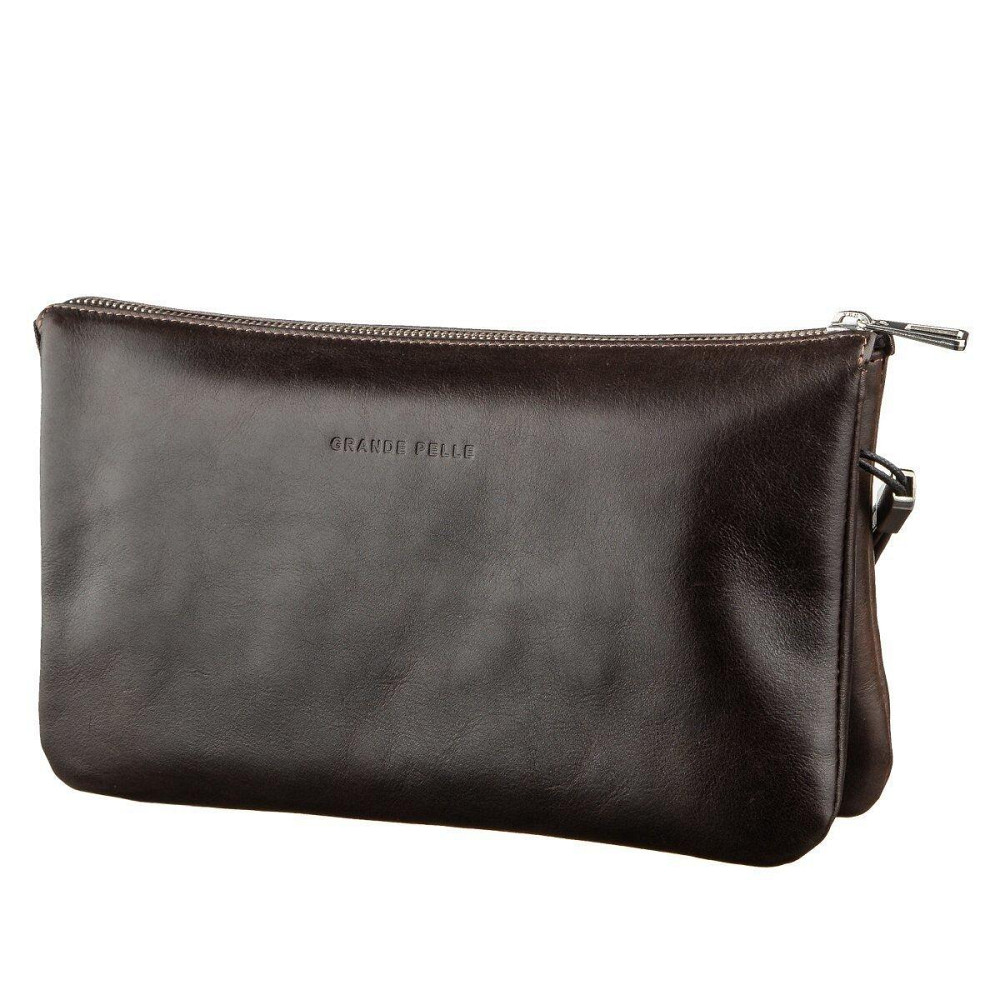 Барсетка чоловіча в гладку шкіру Коричнева (GRANDE PELLE) Київ - фото 5