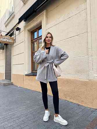 Жіночий теплий базовий кардиган із поясом турецька ангора-в'язка Бежевий, 46/48 Одеса