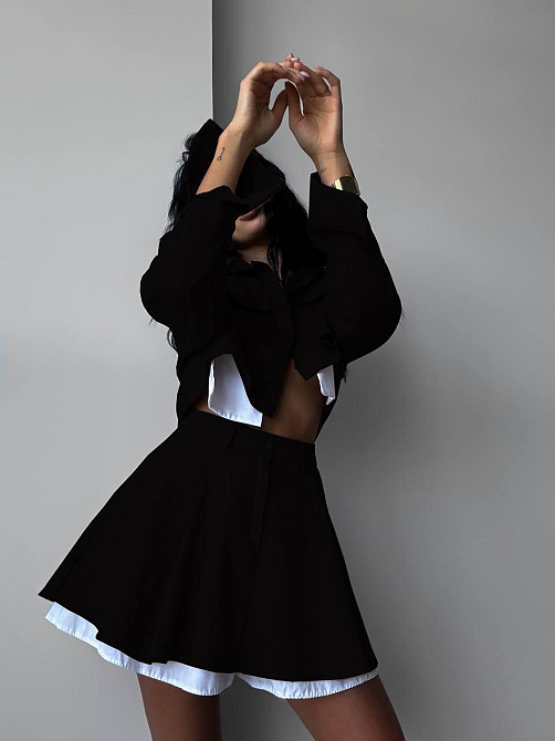 Жіночий стильний костюм-двійка: піджак і спідниця мікровельвет Чорний, 42/44 Одеса - фото 6