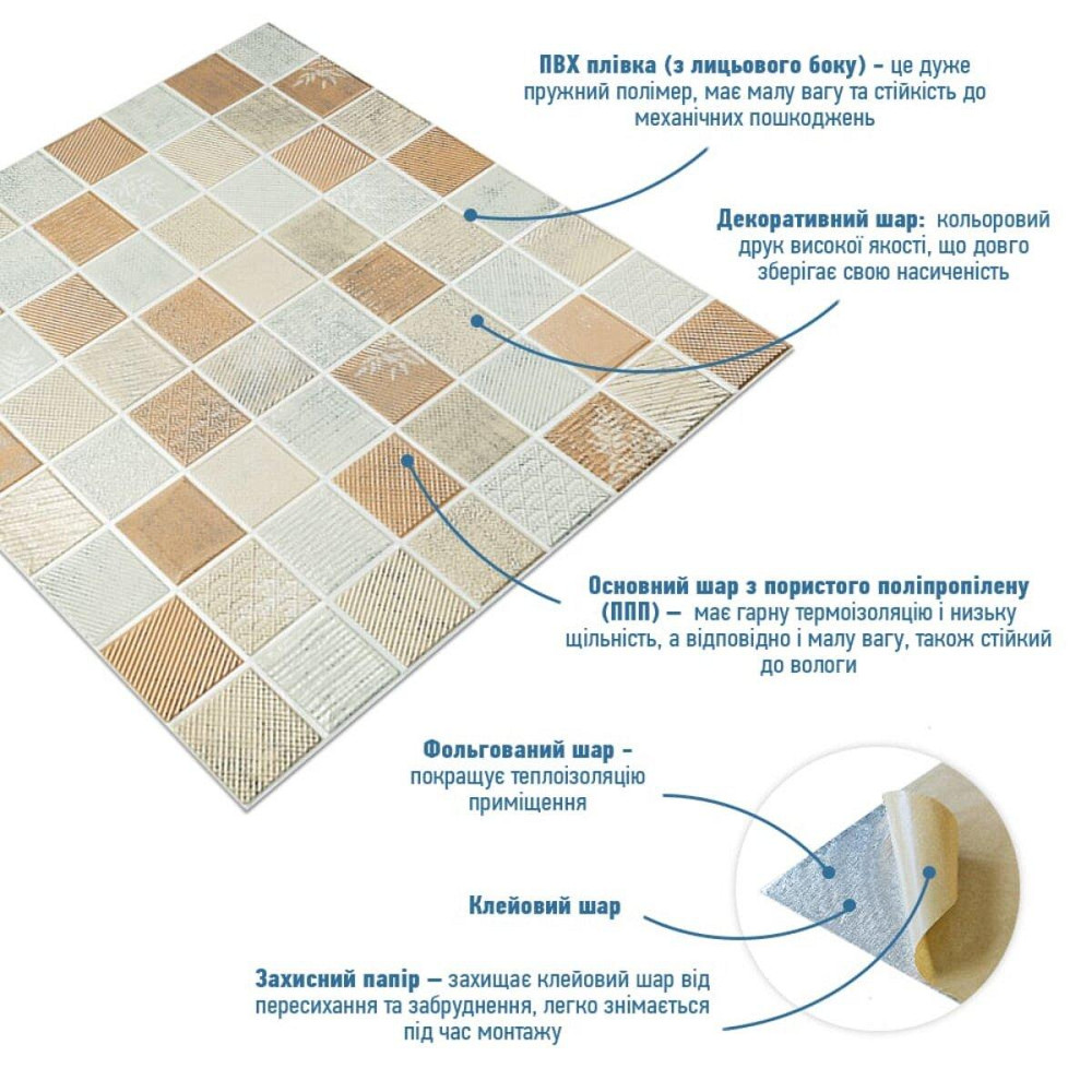 Панель стеновая 3D 700х700х4мм Мозаика бежевая SW-00002011 Днепр - изображение 2