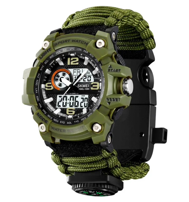 Годинник чоловічий спортивний наручний Skmei 1283 з паракордовим ремінцем (Зелений) Вінниця - фото 4