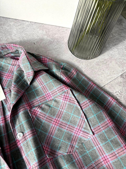 Женская повседневная оверсайз рубашка в клетку фланель 100% коттон Розовый, 42/46 Одесса - изображение 4