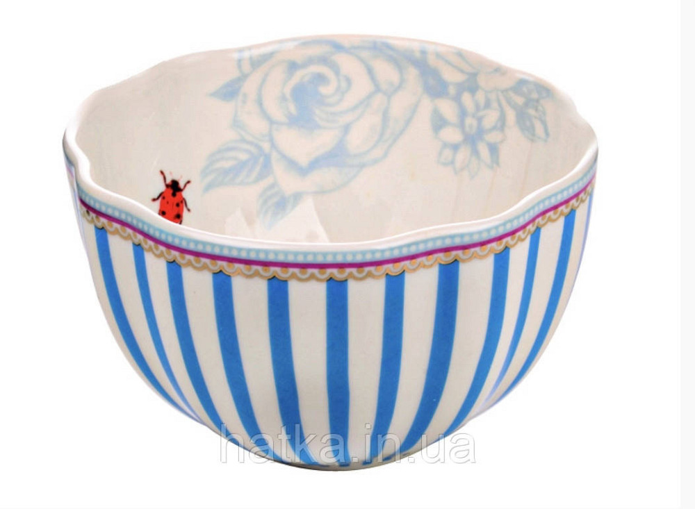 САЛАТНИК НОВОРІЧНИЙ ФАРФОРОВИЙ СЕРВІРУВАЛЬНИЙ 12,5 см БІЛИЙ З БЛАКИТНИМИ СМУГАМИ + ПОДАРУНКОВА УПАКОВКА Київ - фото 4