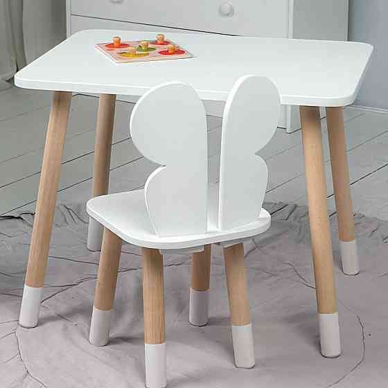 Прямоугольный стол и стул  детский бабочка белоснежный. Столик белый детский Киев