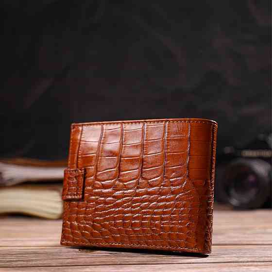 Необычный горизонтальный кошелек для мужчин из натуральной кожи с тиснением под крокодила Рыжий (CANPELLINI) Киев