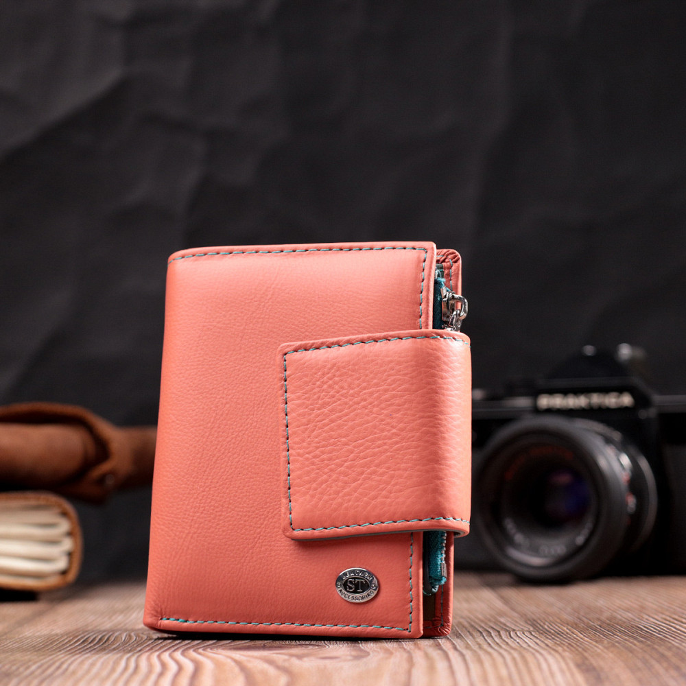 Кошелек из натуральной кожи для женщин с интересной монетницей ST Leather 19447 Оранжевый Киев - изображение 9